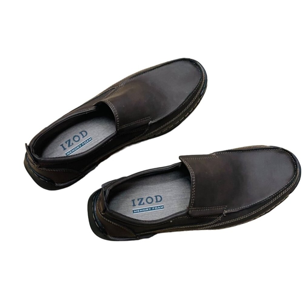 IZOD Slip On Loafers Mens‎ 11 Brown Memory Foam Moc Toe Casual Shoes